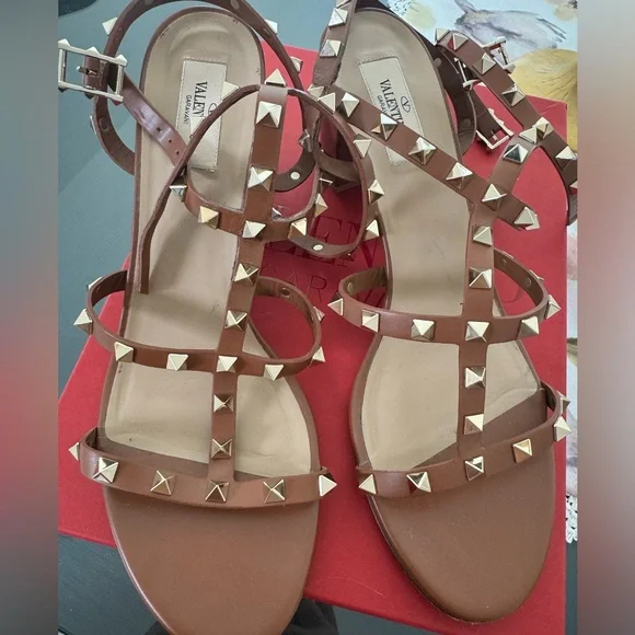 Valentino Rockstud block heel sandals size 42 tan - Picture 4 of 10